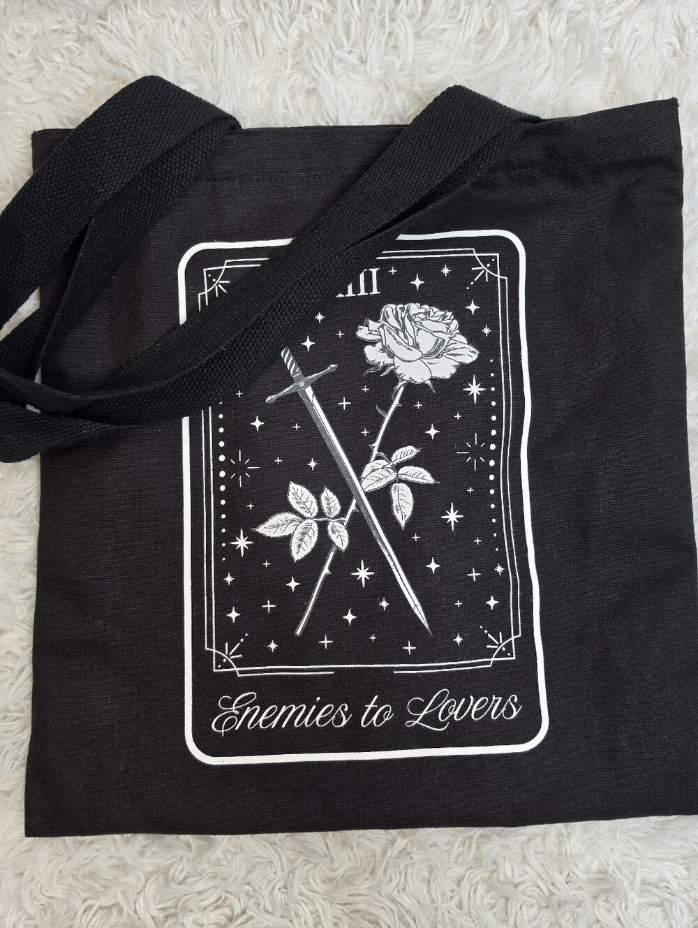 Gothic Tarot Card Tote Bag | Enemies to Lovers Sword & Rose Canvas Bag